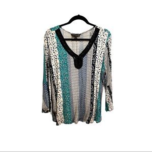 Zac & Rachel Light-weight 3/4 Sleeve Top- Blue and Green